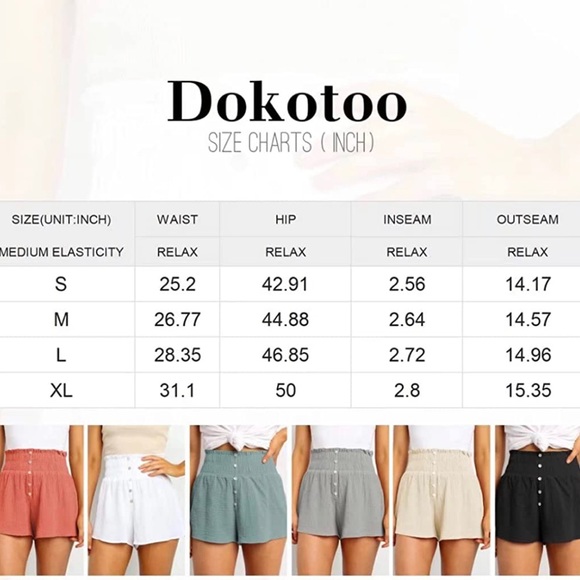 Dokotoo Casual Summer Smocked Elastic Waist Comfy Button Detail Beach Shorts - Picture 6 of 12
